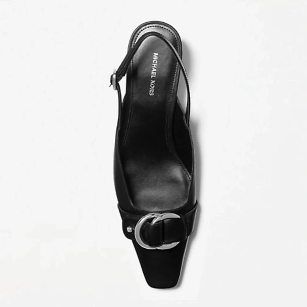 MICHAEL Michael Kors Jaden Leather Kitten Heel Sling Pumps Black SZ 9.5